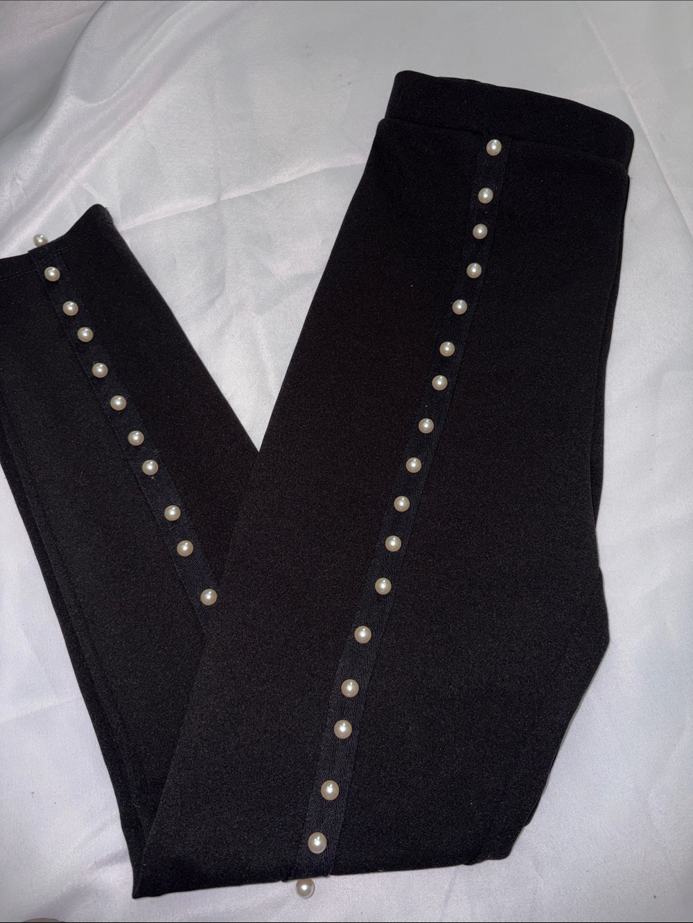 Black Pearl-Trim Ponte Leggings Large